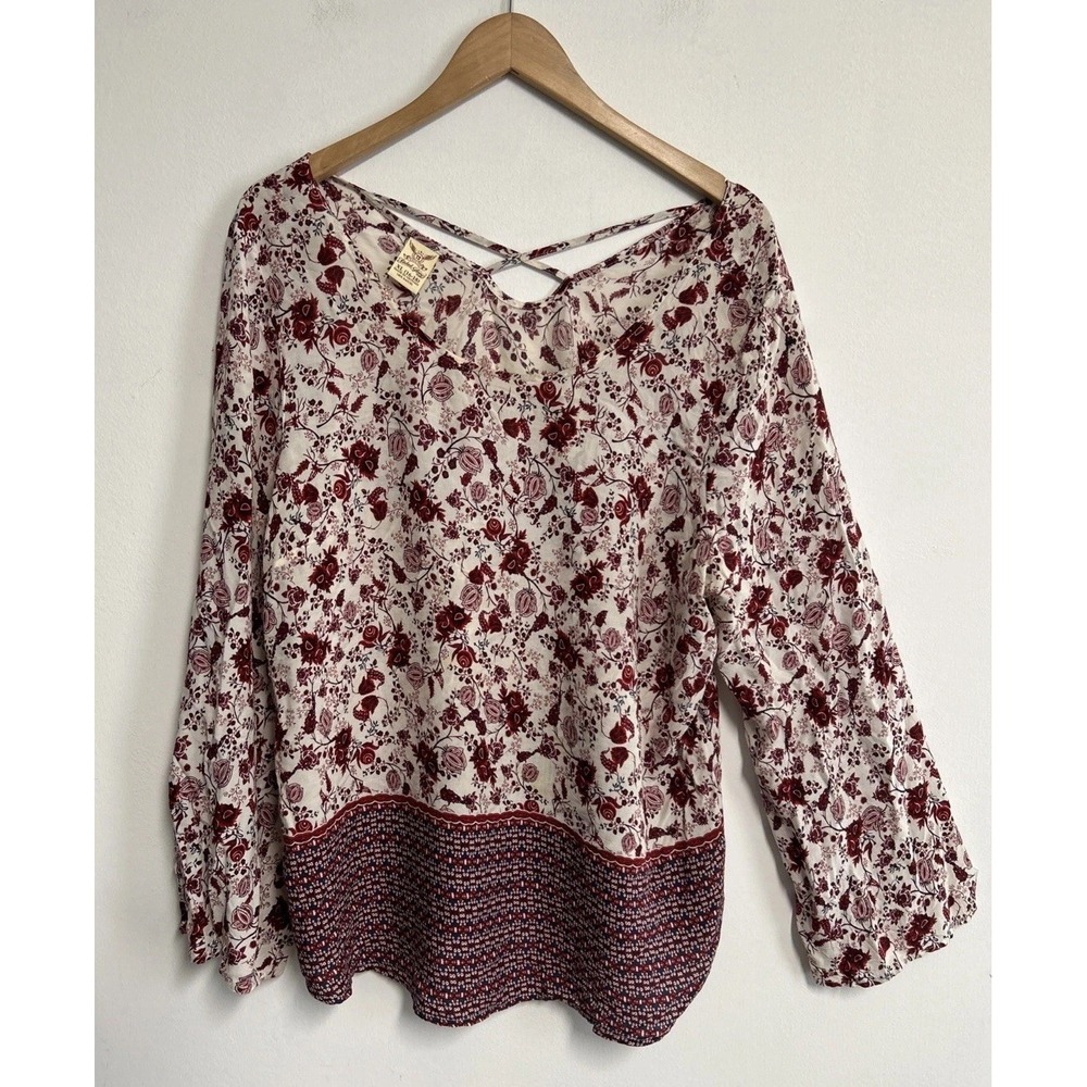 Faded Glory Women's XL (16/18) Floral Blouse Lightweight Rayon 3/4 Sleeve Flaw‎